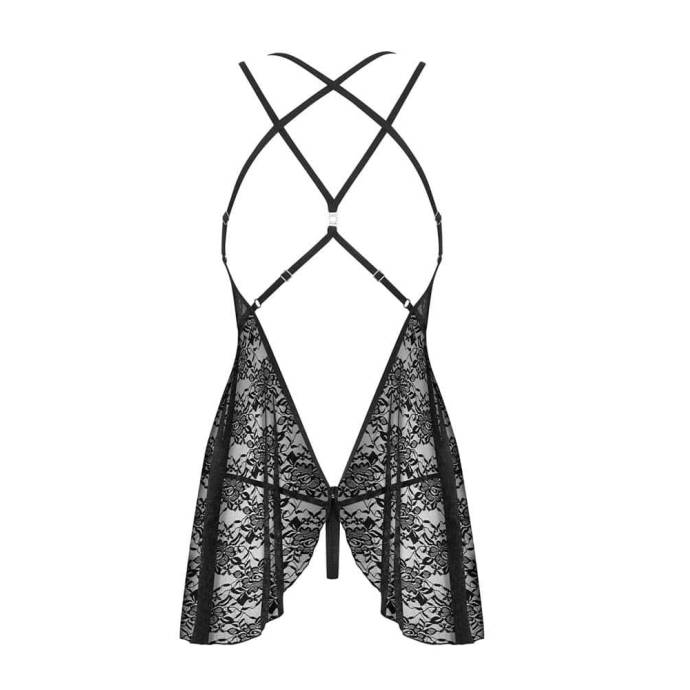 860-BAB-1 babydoll & thong black  S/M
