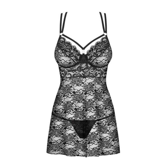 860-BAB-1 babydoll & thong black  S/M
