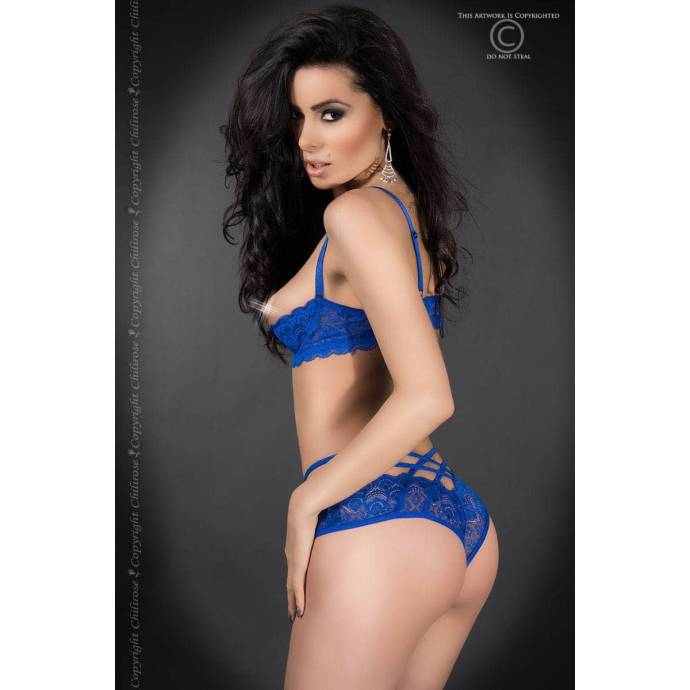 CR 3784  M  Blue Lace Set Open Bra+Panties
