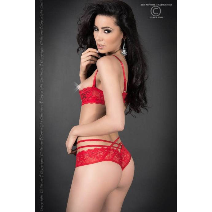 CR 3784  L  Red Lace Set Open Bra+Panties