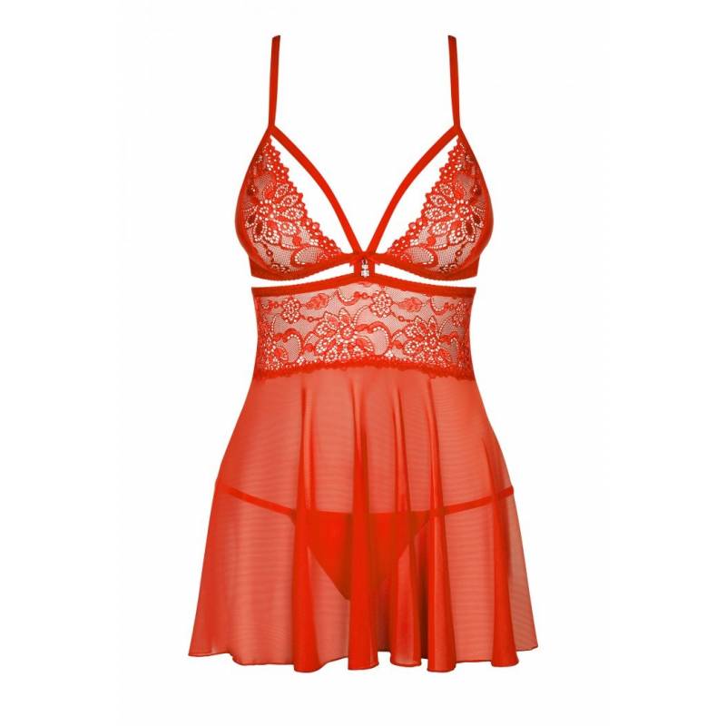838-BAB-3 BABYDOLL E PERIZOMA ROSSO L/XL