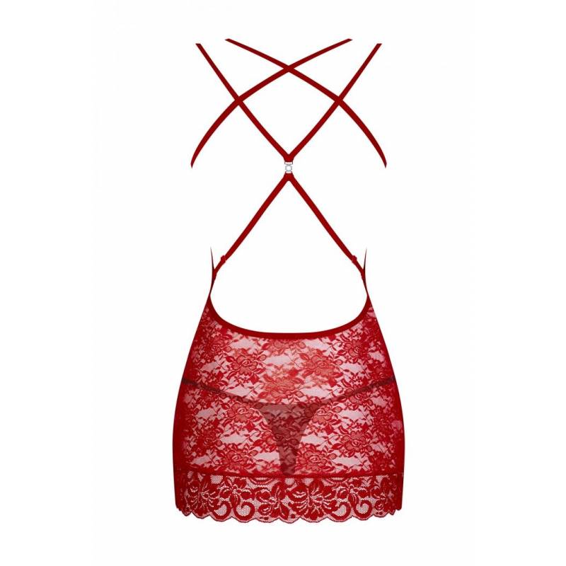 860-CHE-3 BABYDOLL E PERIZOMA ROSSO L/XL