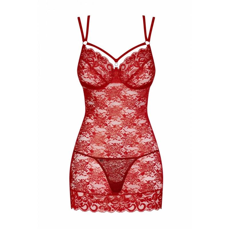 860-CHE-3 BABYDOLL E PERIZOMA ROSSO L/XL