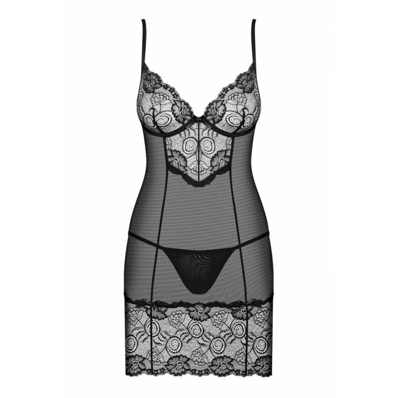 BABYDOLL E PERIZOMA SENSUALE ALLURIA NERO L/XL