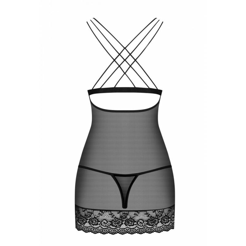 854-CHE-1 BABYDOLL E PERIZOMA SEXY NERO L/XL