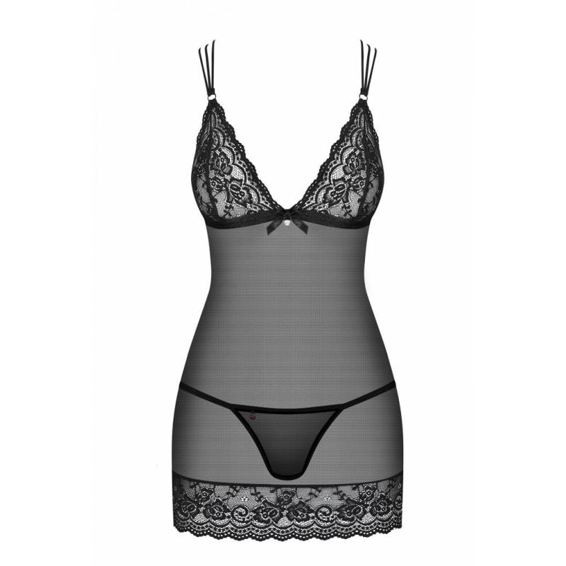854-CHE-1 BABYDOLL E PERIZOMA SEXY NERO L/XL