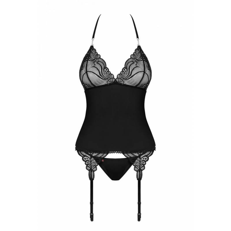 828-COR-1 CORSETTO E PERIZOMA HOT NERO L/XL