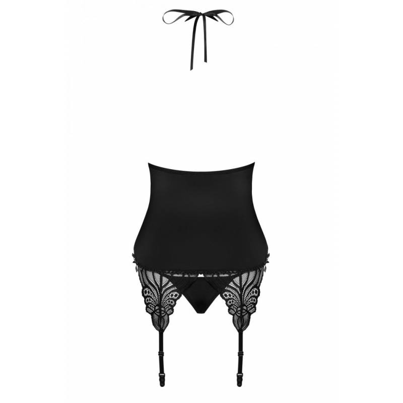 828-COR-1 CORSETTO E PERIZOMA HOT NERO L/XL