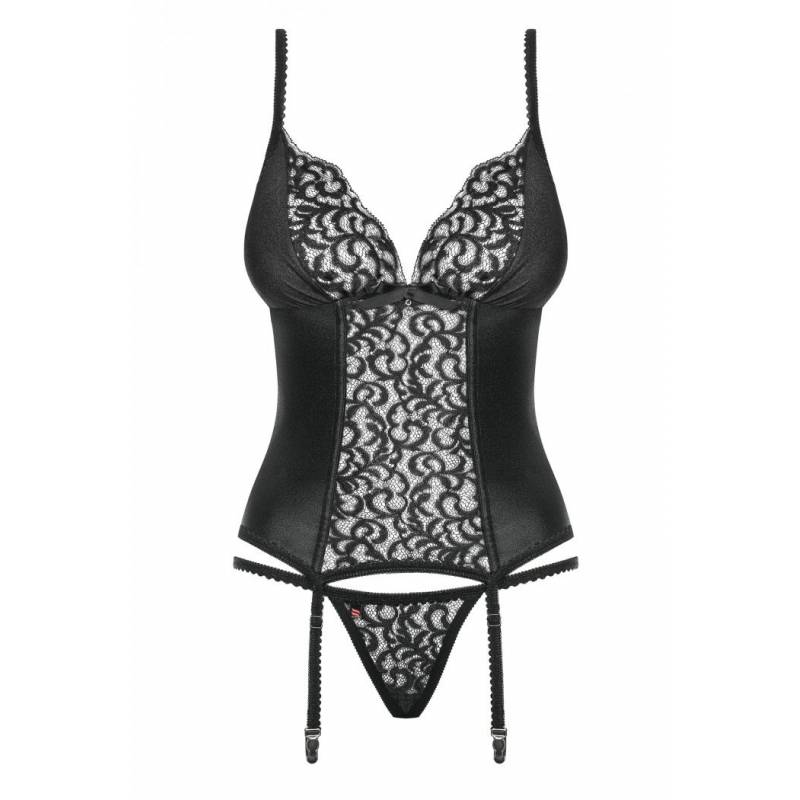 CORSETTO E PERIZOMA SENSUALE LALUNA NERO L/XL