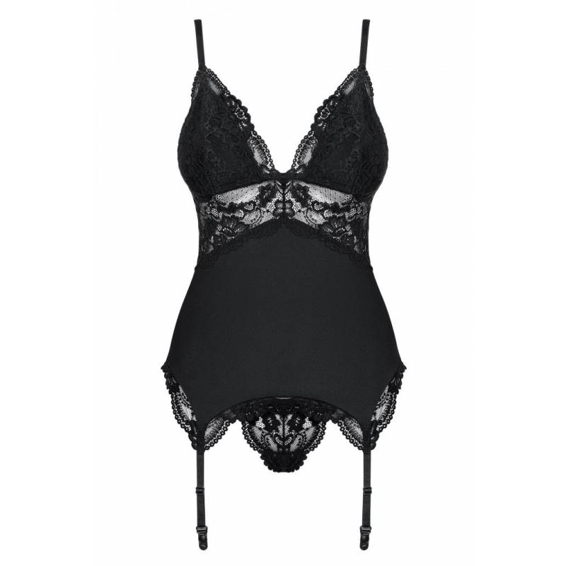 810-COR-1 CORSETTO E PERIZOMA EROTICO NERO L/XL