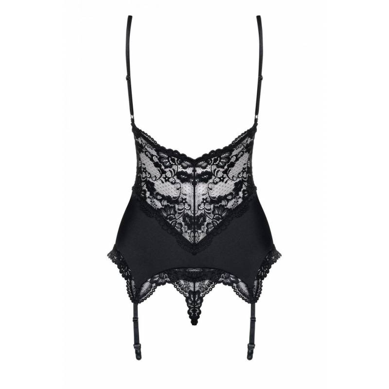 810-COR-1 CORSETTO E PERIZOMA EROTICO NERO L/XL