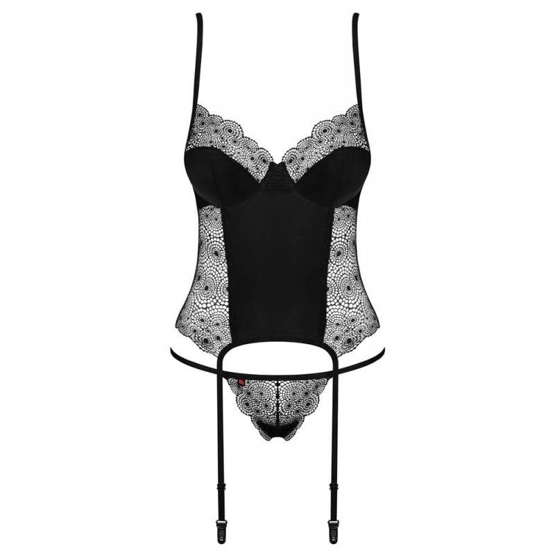 CORSETTO E PERIZOMA SHARLOTTE SENSUALE NERO S/M