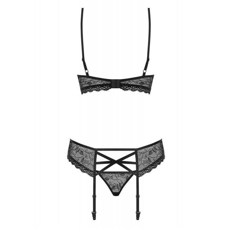 818-SEG-1 COMPLETO INTIMO CON REGGICALZE HOT NERO L/XL