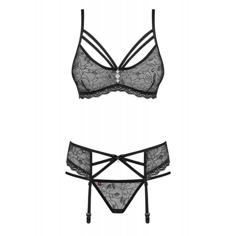 818-SEG-1 COMPLETO INTIMO CON REGGICALZE HOT NERO L/XL