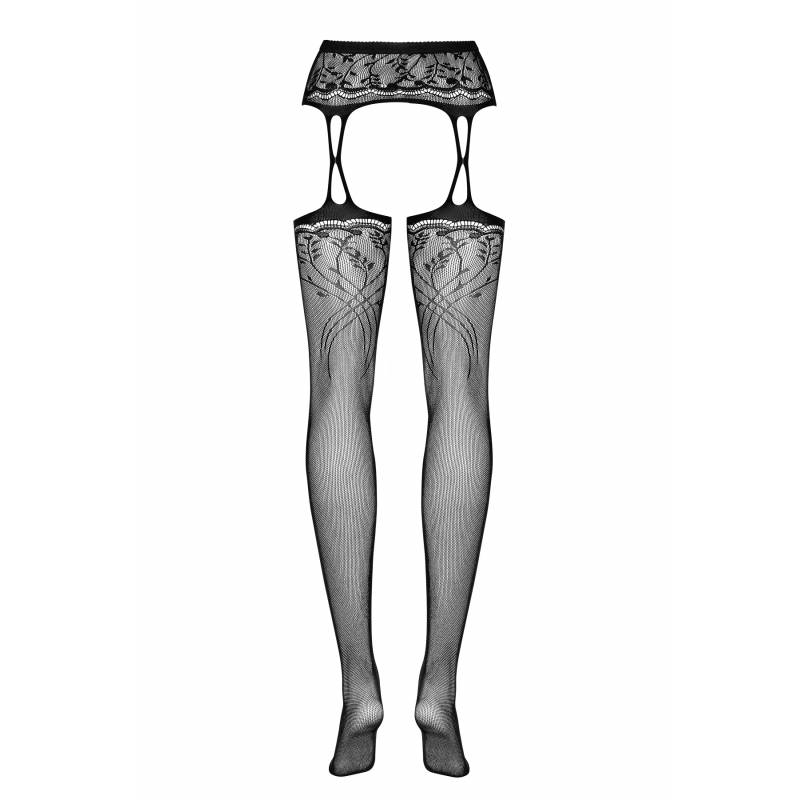 CALZE DECORATE CON GIARRETTIERA UNITA S206 NERO S/M/L