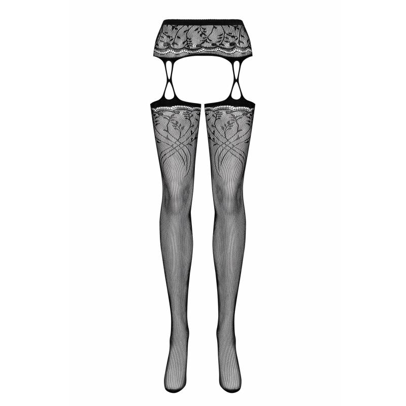 CALZE DECORATE CON GIARRETTIERA UNITA S206 NERO S/M/L