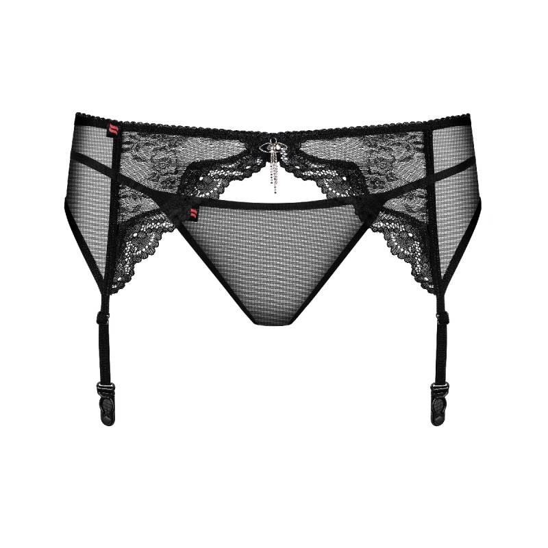 GIARRETTIERA REGGICALZE CON PERIZOMA CHARMS NERO L/XL
