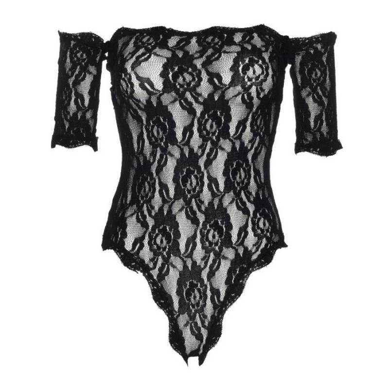 BODY APERTO EROTICO SENZA SPALLINE LACE TEDDY NERO S/M