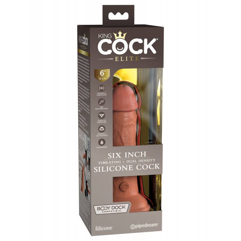 6 Dual Density Vibrating Silicone Cock  Tan"