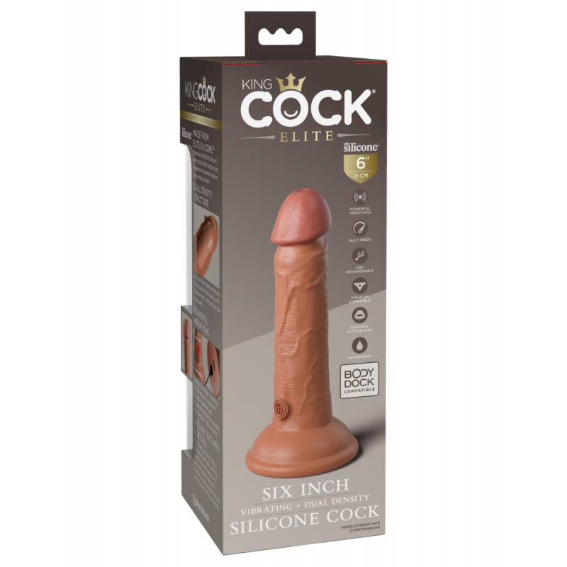 6 Dual Density Vibrating Silicone Cock  Tan"