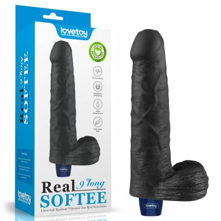9 REAL SOFTEE Rechargeable Vibrating Dildo(Black)"