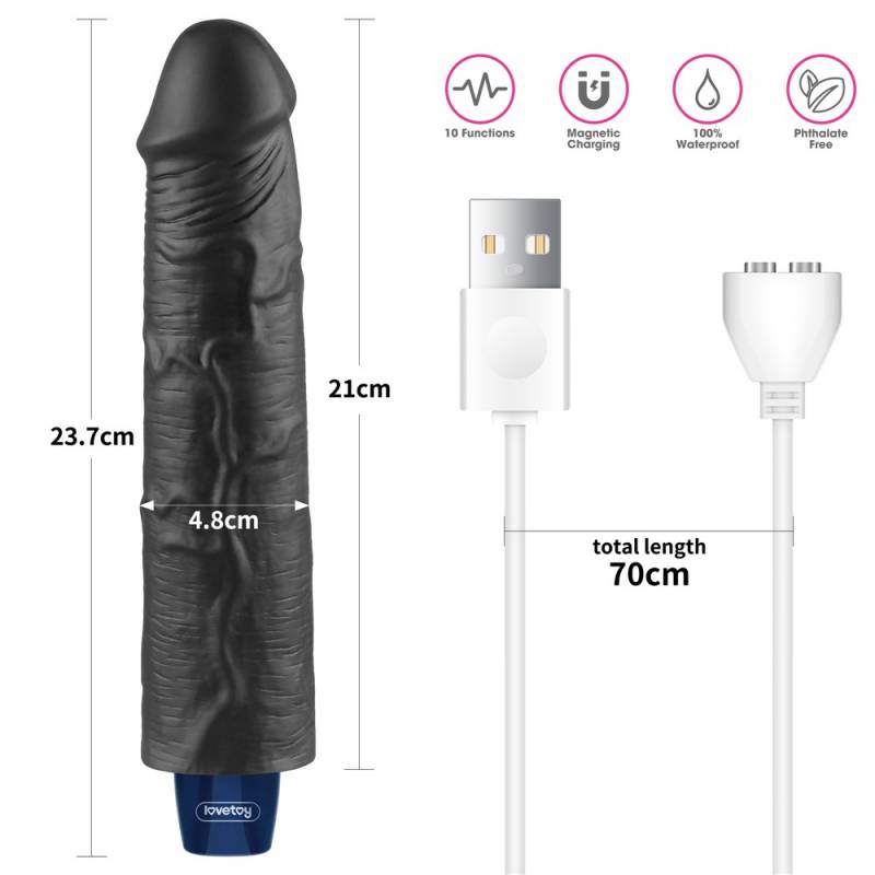 9.5 REAL SOFTEE Rechargeable Vibrating Dildo(Black)"
