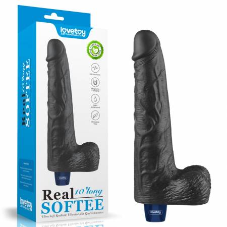 10 REAL SOFTEE Rechargeable Vibrating Dildo(Black)"