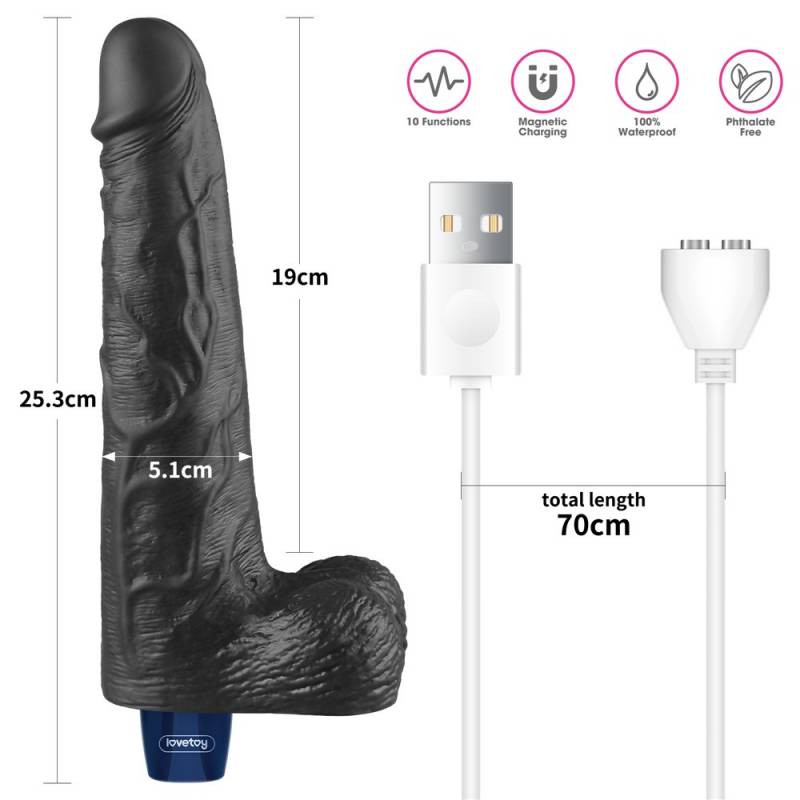 10 REAL SOFTEE Rechargeable Vibrating Dildo(Black)"