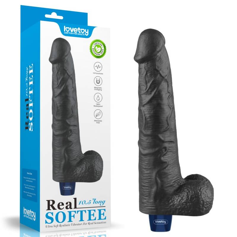 10.5 REAL SOFTEE Rechargeable Vibrating Dildo(Black)"