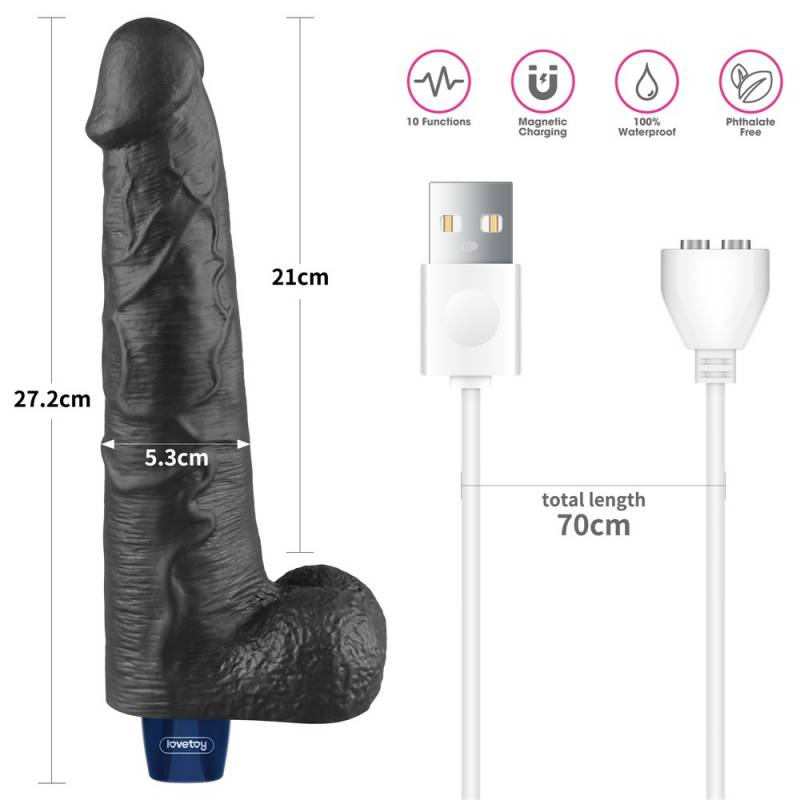 10.5 REAL SOFTEE Rechargeable Vibrating Dildo(Black)"