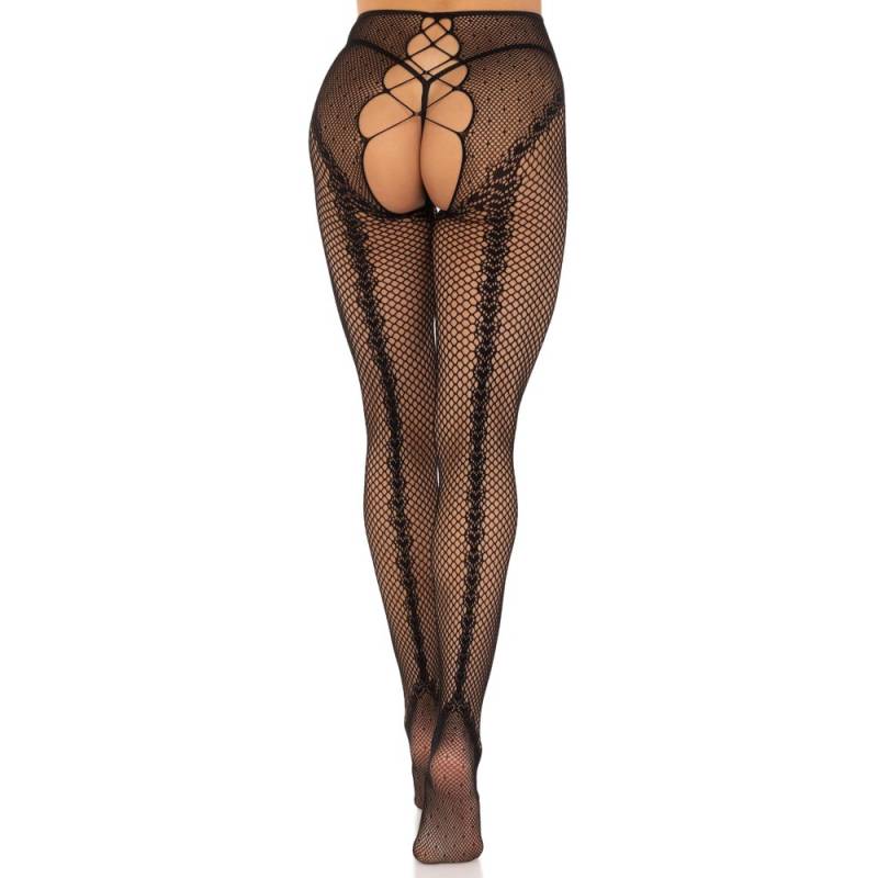 Crotchless backseam tights O/S - black