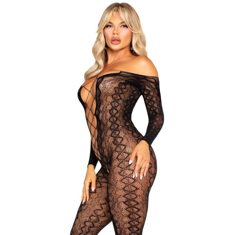 Crotchless, Footless Lingerie Bodystocking - Black O/S