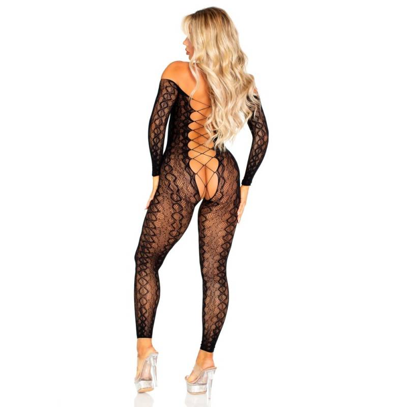 Crotchless, Footless Lingerie Bodystocking - Black O/S